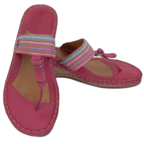 Born Shoes - Women's Born Drilles Espadrille Wedge Pink Stripe Slip On Sandals Size 10